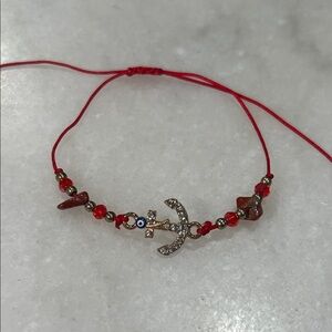 Nautical Red Anchor Bracelet with Crystal Accents